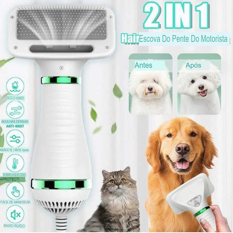 Escova Secadora Pet 2 em 1 Seca e Remove Pelos Cachorro Gato Profissional