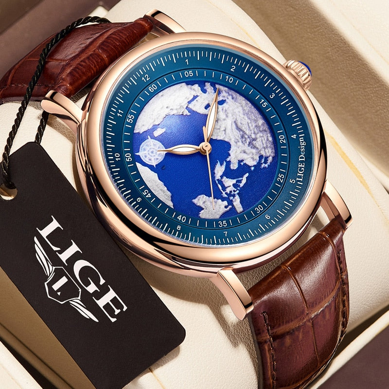 LIGE Relogio Quartz Masculino Global Ocean