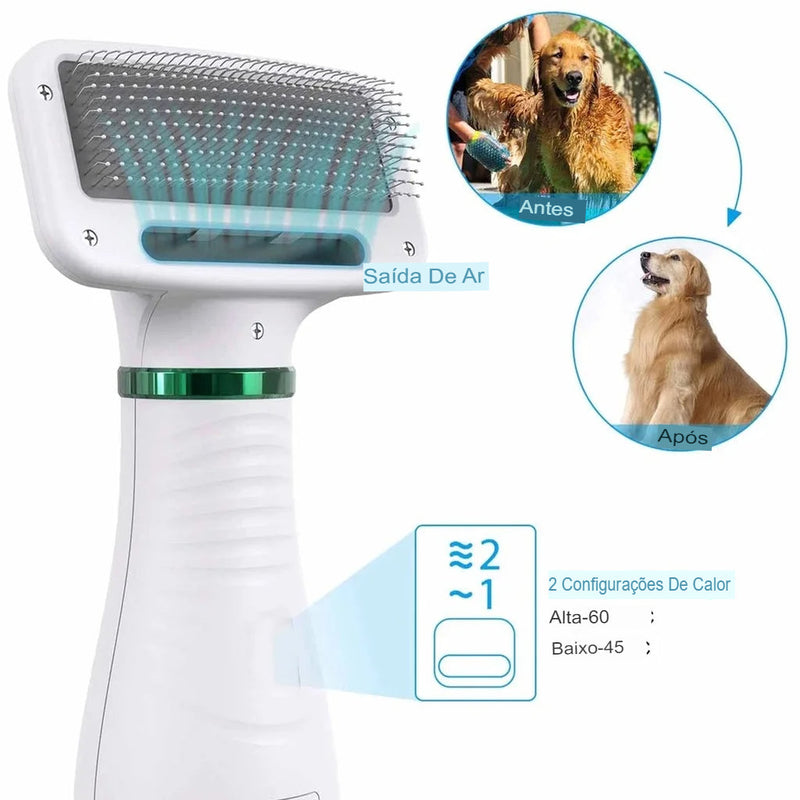 Escova Secadora Pet 2 em 1 Seca e Remove Pelos Cachorro Gato Profissional